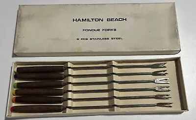 VTG Hamilton Beach Color Tip Wooden Handle Fondue Forks 6 Pc Stainless Steel • $5.75