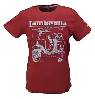Lambretta Scooter Mens T Shirt Burgundy Red Motor Division Logo SS1570 Sale £15 • £14