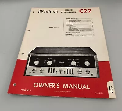 Original Mcintosh C22 Owners Manual Issue No 1 Used • $79.99