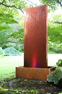 Corten Steel Water Wall Feature Fountain Colour Changing LEDs Vertical H120cm • £657.98