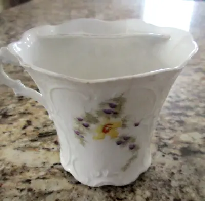 Antique Mustache Tea Cup Welmar Germany Porcelain Yellow & Purple Floral Design • $21