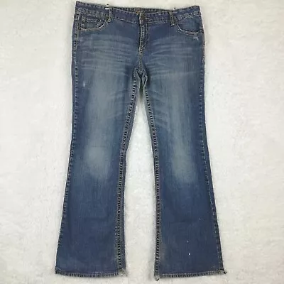 Vanity Womens Jeans Dakota Flare Blue Denim Medium Wash Distressed Long 33 • $15.29