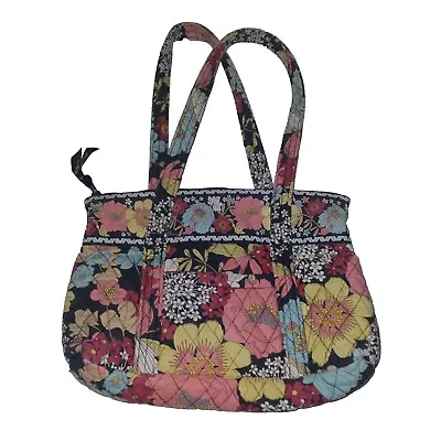 Vera Bradley Womens Black Pink Multicolored Floral Handbag Shoulder Bag Washable • $12