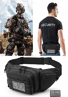 Concealed Carry Pistol Waist Pouch Tactical Fanny Pack Holster Flag Patch Black • $15.45