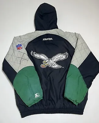 VTG 90s Philadelphia Eagles NFL Starter Jacket Parka Full Zip Hoodie Men Large • $299.99