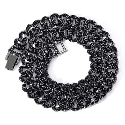 Mens Hip Hop Necklace Cuban Link Hand Chains Black Bling CZ Rap Cos Jewelry 13mm • $29.61