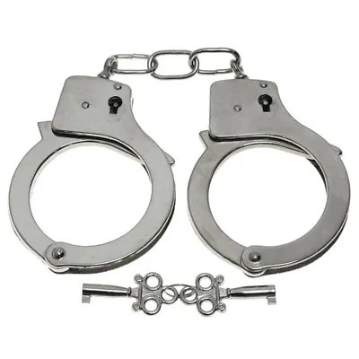 £10.95 • Buy Classic Solid Chrome Metal Silver Hand Cuffs Handcuffs Police Security Patrol