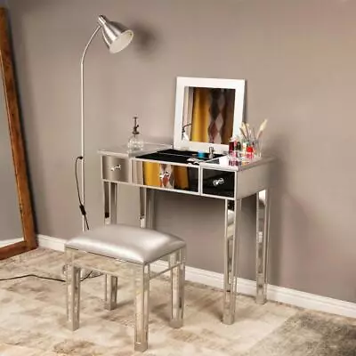 Mirroed Vanity Table Dressing Table Flip Top Mirror Desk W/ Mirror 3-Drawer Desk • $146.99