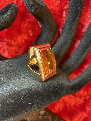 Vintage Camille Lucie Goldtone And Orange Yellow Glass Rhinestone Ring Sz 7 3/4 • $21.99