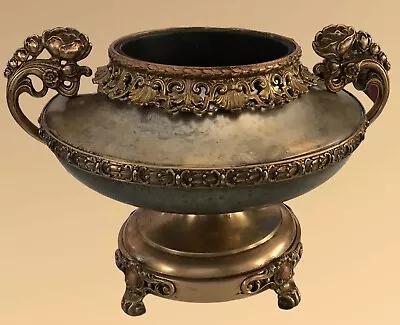 VTG Large Pedestal Ornate Oil Lamp Metal Base~Brass~Bronze~Urn~Bowl~Planter • $149.99