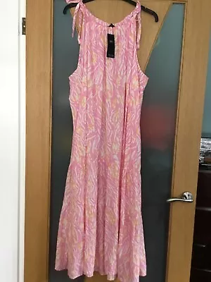 Marks And Spencer Sz 24 Sundress Maxi Pink Linen Blend Tiered Skirt Bnwt • £19.99