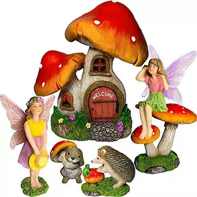 Fairy Garden Mushroom House Set Of 6 Pcs Miniature Figurines & Accessories Kit F • $45.15