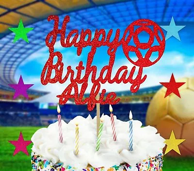 Personalised Football Themed Birthday Cake Topper Double Sided Glitter  • £2.90