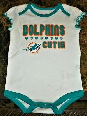  NEW  Miami Dolphins ~ Logo GLITTER CREEPER BODYSUIT ~ NFL Girl's 3M 6M Hearts • $11.95