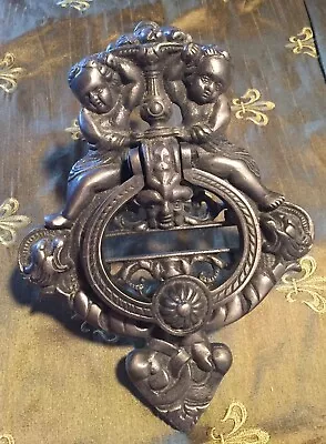$189.99 • Buy LARGE IRON ANTIQUED GOTHIC Style DOOR KNOCKER / CHERUBS/ GARGOYLE FIGURAL Rococo