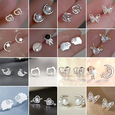 925 Silver Cubic Zirconia Small Ear Stud Earrings Women Wedding Charm Jewelry • $1.90