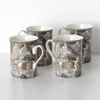 Set Of 4 Dark Floral Coffee Mugs 260ml William Morris Acanthus Fine China Cups • £22