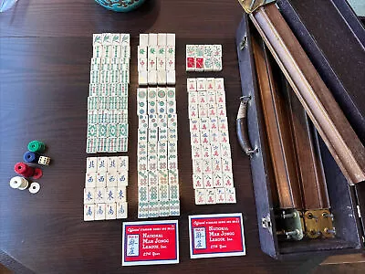 Mahjong Mah Jongg Complete 148 Bone/Bamboo Set China Circa 1920 Dovetail Case • $103.50