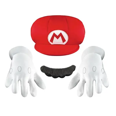 Mario Super Mario Brothers Child Costume Kit Accessory Hat Gloves Mustache Gift • $33.79