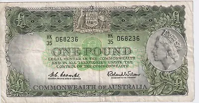 1961 Australia 1 Pound Banknote - Coombs / Wilson - R34 - Fine - # 31137 • $33