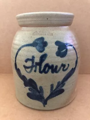 B. STEBNER Crock Hartville Ohio FLOUR Canister W/ Lid BLUE DECORATED Heart • $299.99