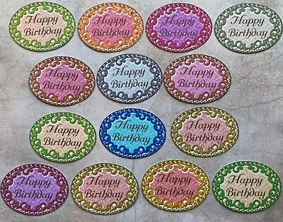 14 Happy Birthday Card Making Sentiment Embellishment Craft Toppers Banners Oval • £4.49