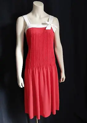 BOHO FLAPPER PINTUCKED Vintage 1970s RED DROP WAIST DAY DRESS - S/XS • $39