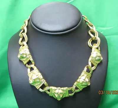 Vintage Gold Tone Chunky Lion Head Necklace 3D /  GEOMETRIC - Toggle Clasp - 16  • $49.95