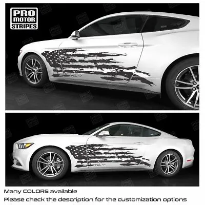 Ford Mustang 2005-2023 Tattered American Flag Side Decals Stripes (Choose Color) • $147