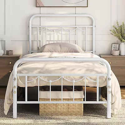 Twin Size Metal Bed Frame With Vintage Headboard And Footboard Farmhouse Metal  • $105.99