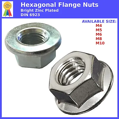 Flange Nuts M4 M5 M6 M8 M10 Hexagon Nut Metric Bright Zinc Plated Bzp Din 6923 • £0.99