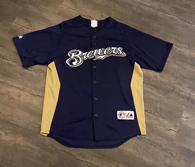 Milwaukee Brewers Jonathan Lucroy Men's Baseball Jersey Majestic Blue Sewn • $8.98