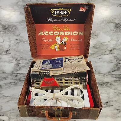 VINTAGE 1955 EMENEE GOLDEN PIANO ACCORDION TOY INSTRUMENT W/box Songbook & Adv • $27.99