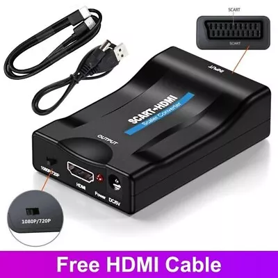 SCART To HDMI Converter Composite Scaler Audio Video Adapter With HDMI Cable UK • £8.99