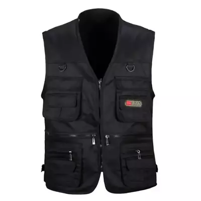 Men's Vest Casual  Waistcoat Multi-pocket Outdoors Fishing Zipper Travel Vest • $18.99