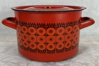 Vintage Finel Finland Kaj Franck Red Floral Enamel Stock Pot • $45