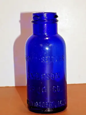 Vintage Emerson Drug Co Bromo Seltzer Cobalt Glass 4-3/4  Apothecary Bottle #7 • $9.95