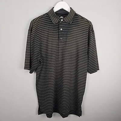 FootJoy Polo Shirt Mens Medium Brown Striped Polyester Blend Short Sleeve Golf • £19.99
