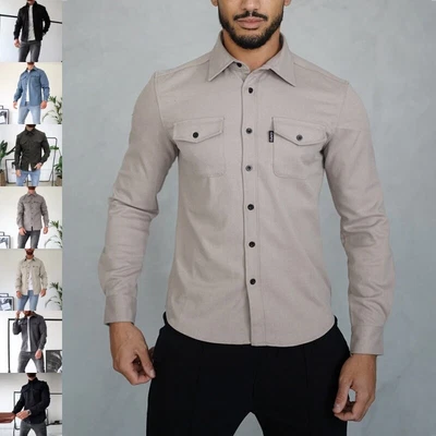 Mens Tops Lapel Neck Shirts Men Lightweight Long Sleeve Daily Wear Tunic Shirt • £18.29