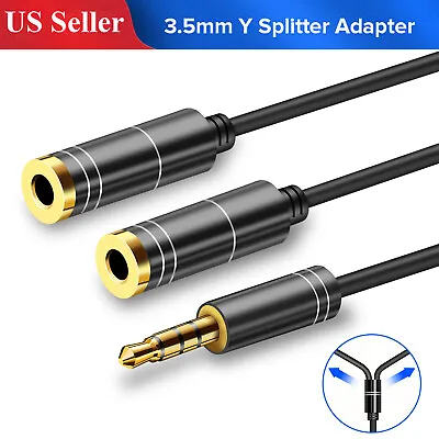 $6.25 • Buy 3.5mm Audio Mic Splitter Y Cable Headphone Adapter 1 Male Jack To 2 Dual Female