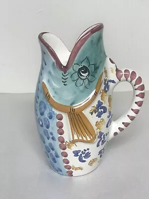 Vietri S.R.I. Sul Mare Fish Pitcher Made In Italy Hand Made 9 1/4  High • $29.50