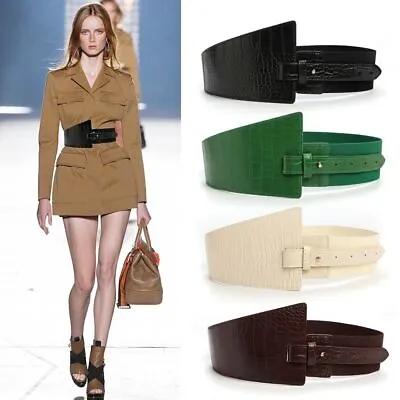 High Quality PU Leather Ladies Elastic Wide Belt Coat Suit Dress Corset Belts • £6.55