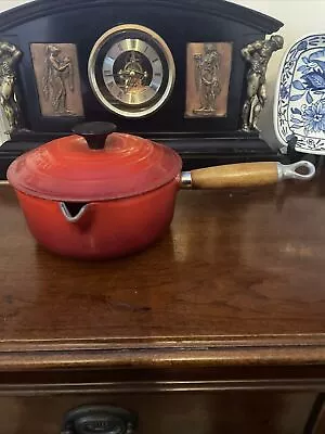 Le Creuset 18cm Cast Iron Red/cerise Saucepan Wooden Handle • £24.99