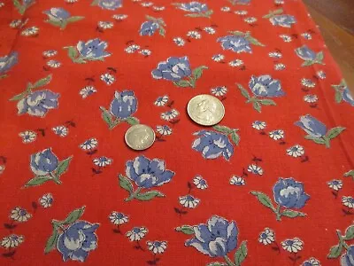 Vintage Feed Sack Cotton Fabric Full Cut Sack 36 X 44  Red W Blue Floral Print • $24.50