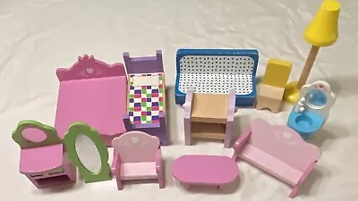 $17.99 • Buy Lot Of Wood Dollhouse Furniture Ryan's Room And Unmarked Bed Couch Chair Mirror