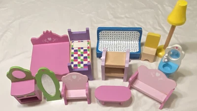 $17.99 • Buy Lot Of Wood Dollhouse Furniture Ryan's Room And Unmarked Bed Couch Chair Mirror