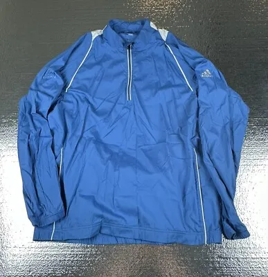 ADIDAS Men's CLIMAPROOF Wind Golf 1/4 Zip Blue Windbreaker Jacket Size L Pockets • $24.99