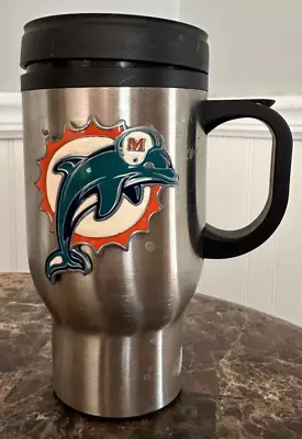 Vintage Miami Dolphins Nfl Metal Travel Tumbler Coffee Cup Mug • $9.89