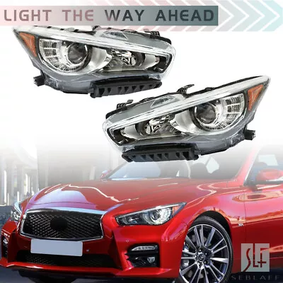 For 2014-17 Infiniti Q50 LED Headlight W/o AFS Chrome Clear Lens Right+Left Side • $301.72