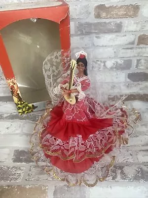 Vintage Govisa Spanish Flamenco Dancer National Costume Doll Red Dress Guitar • £14.99